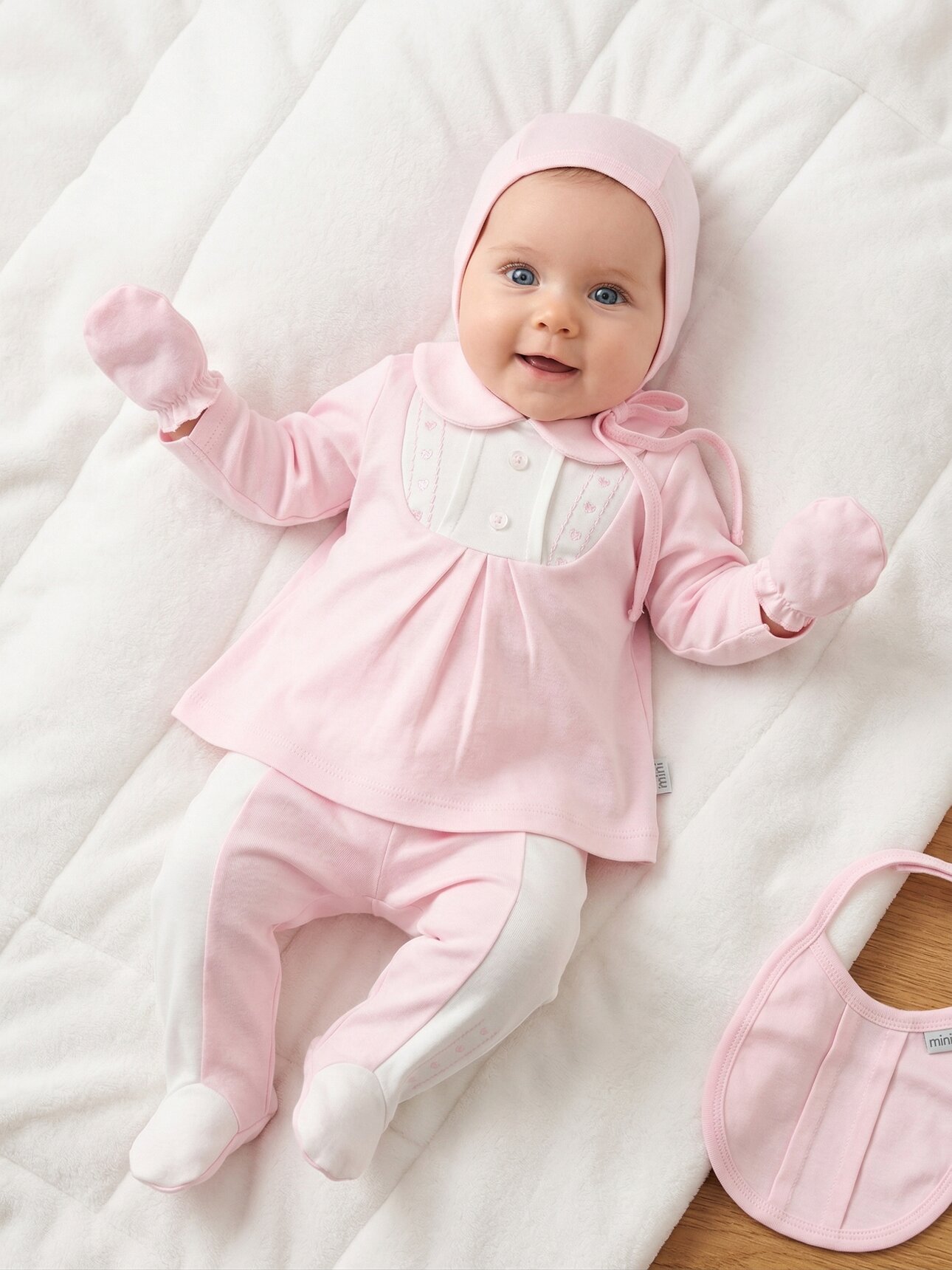 Pamuklu Bebe Yaka Sırtı Boydan Çıtçıtlı Kız Bebek 5li Hastane Çıkışı