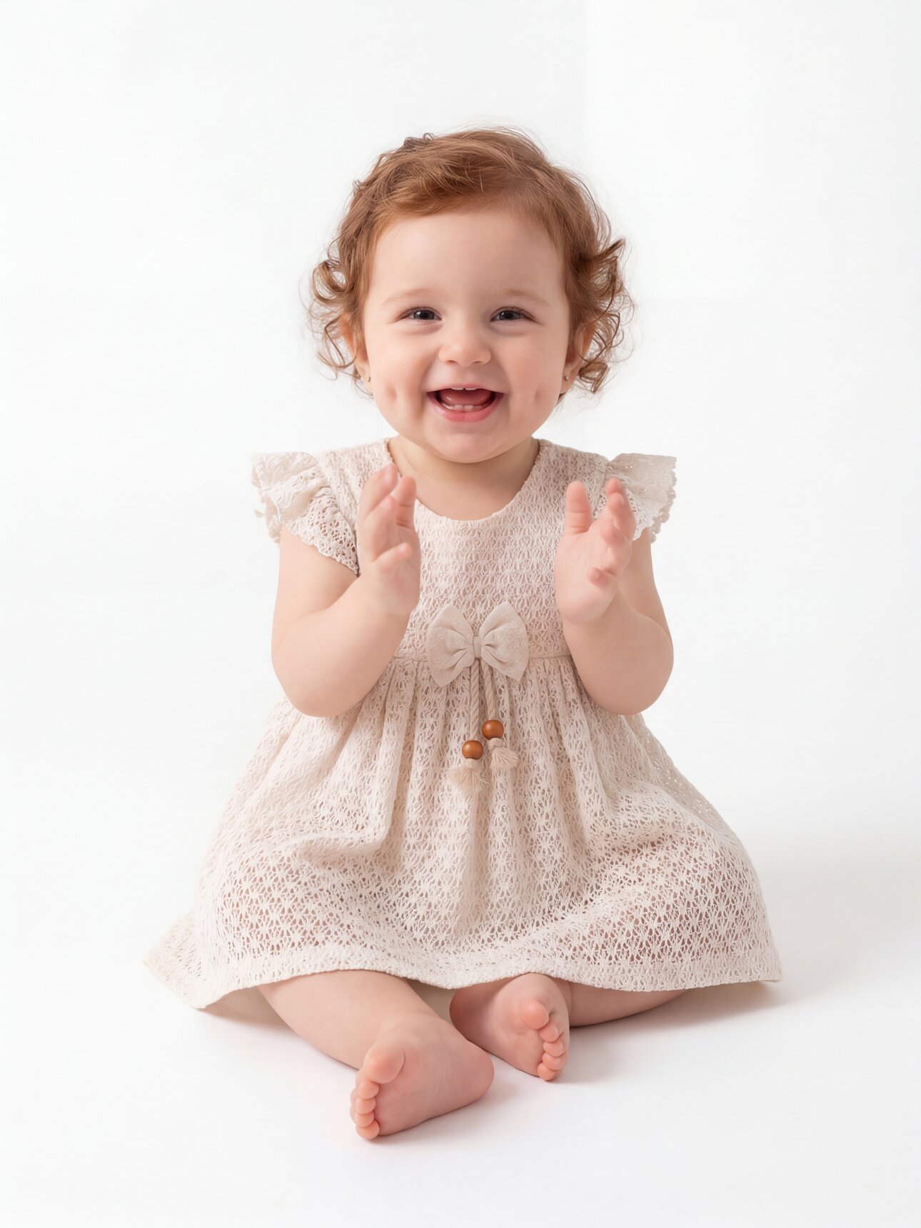 Organik Fiyonk  Detaylı Kız Bebek Elbise