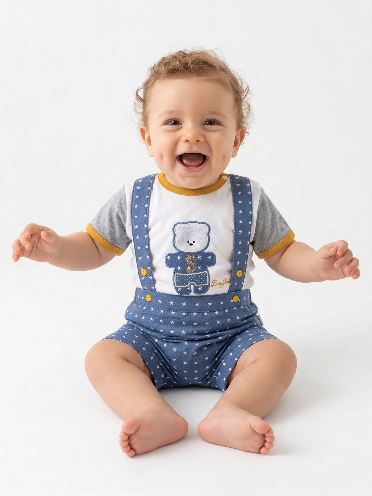 Yazlık Omuzdan Çıtçıtlı Salopet Tulum 2li Badili Erkek Bebek Takım