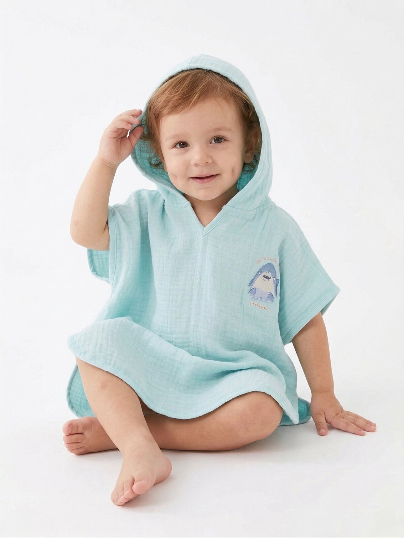 Müslin Organik Deniz Atıı Detaylı 1-5 Yaş Uyumlu Standart Beden Erkek Bebek Bornoz