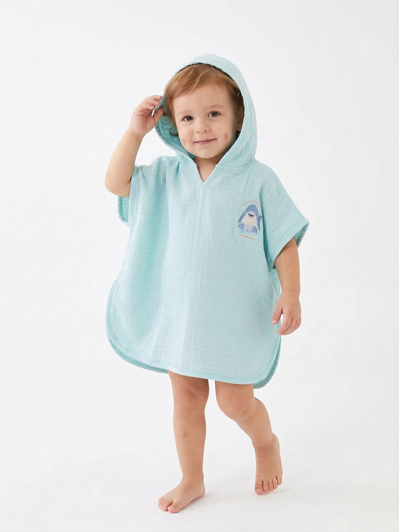 Müslin Organik Deniz Atıı Detaylı 1-5 Yaş Uyumlu Standart Beden Erkek Bebek Bornoz