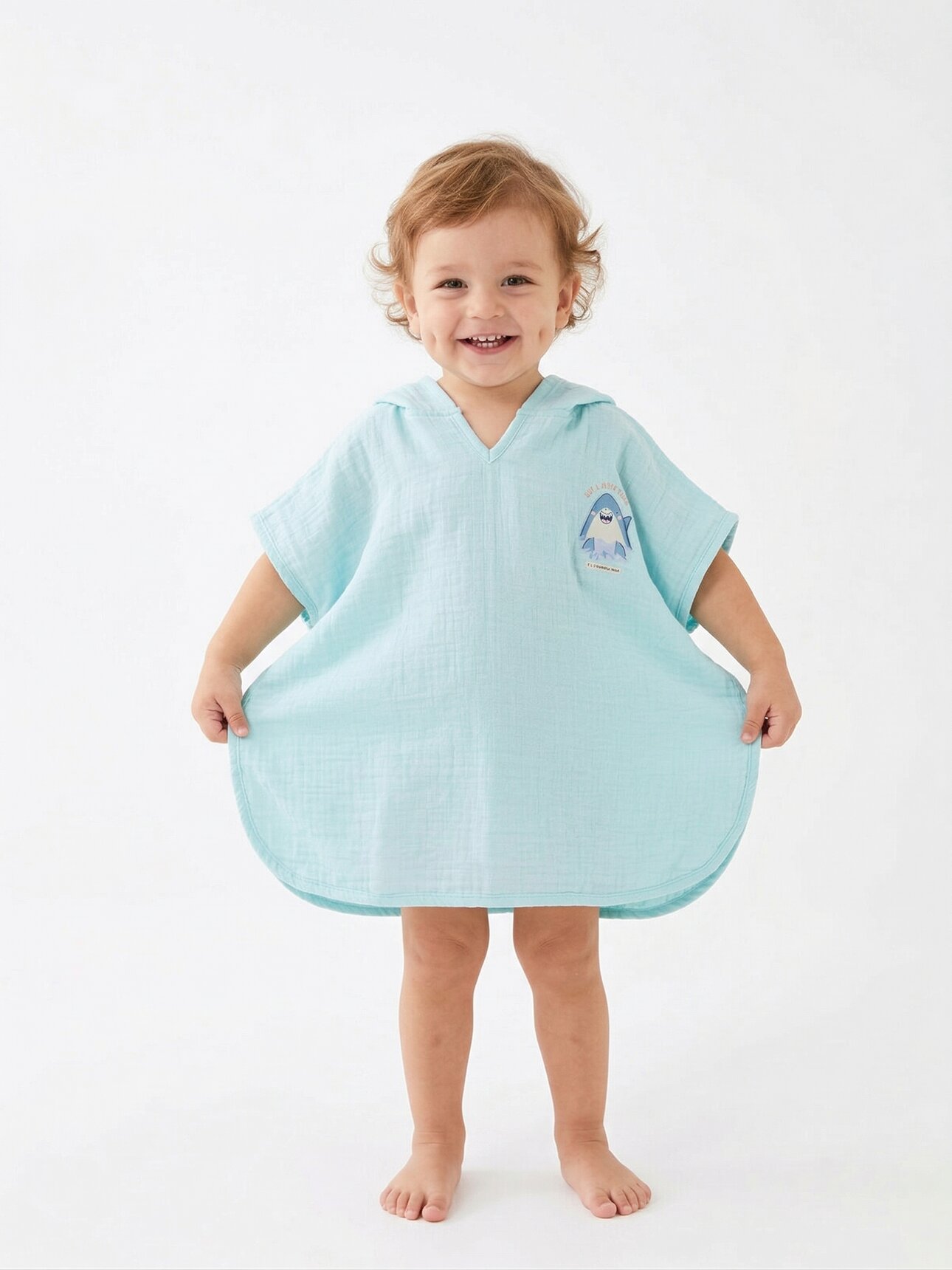 Müslin Organik Deniz Atıı Detaylı 1-5 Yaş Uyumlu Standart Beden Erkek Bebek Bornoz