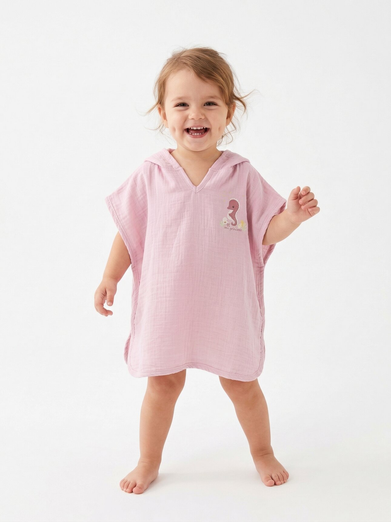 Müslin Organik Deniz Atıı Detaylı 1-5 Yaş Uyumlu Standart Beden Kız Bebek Bornoz