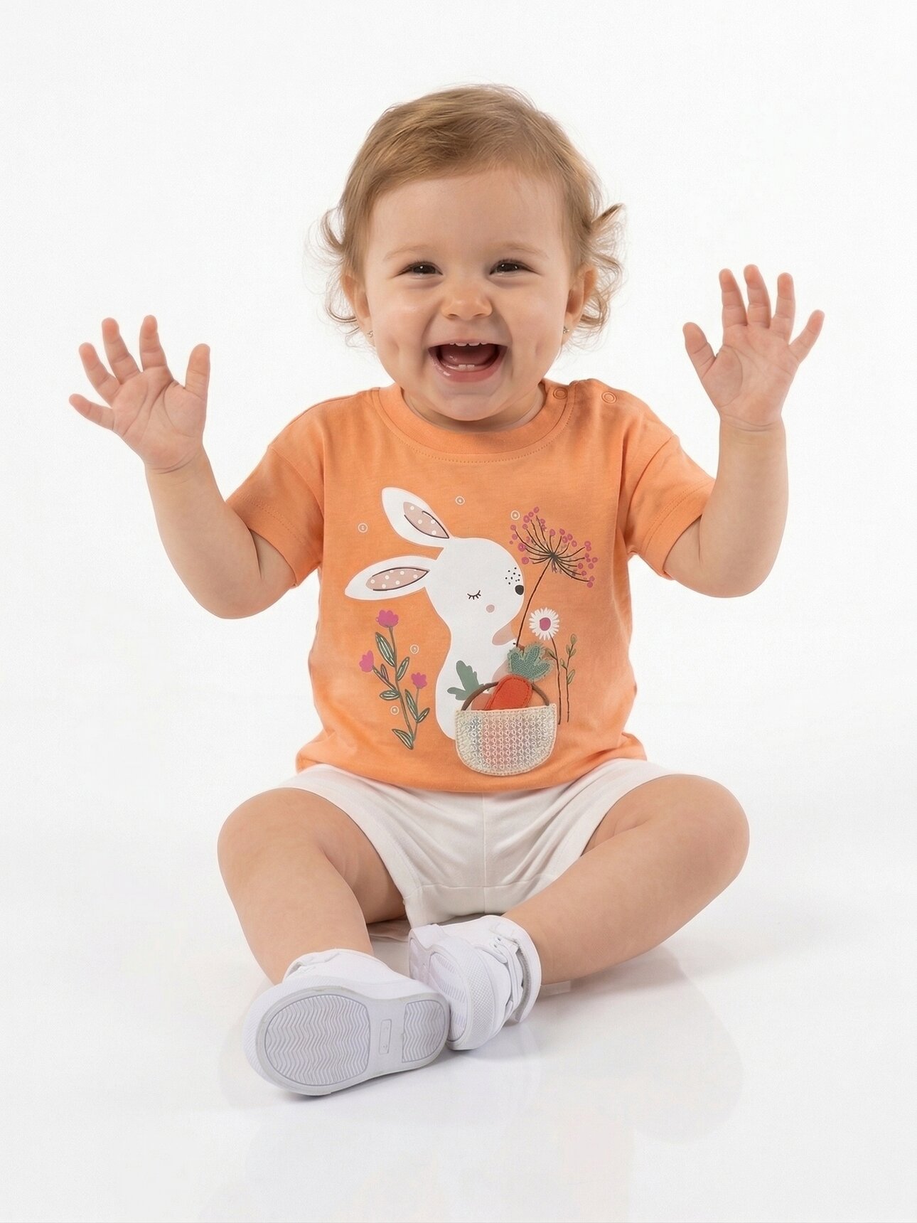 Pamuklu Organik Tavşan Detaylı Kız Bebek 2li Şortlu Takım