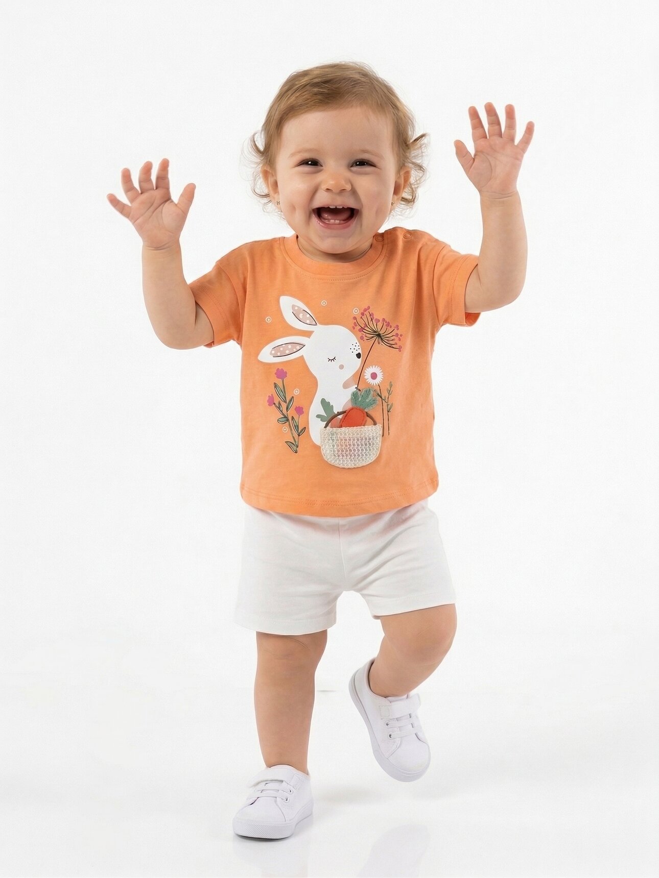 Pamuklu Organik Tavşan Detaylı Kız Bebek 2li Şortlu Takım