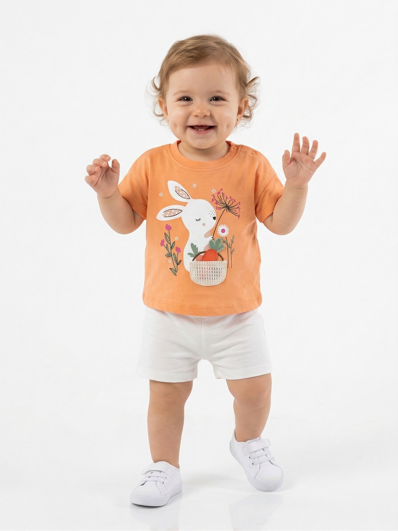 Pamuklu Organik Tavşan Detaylı Kız Bebek 2li Şortlu Takım
