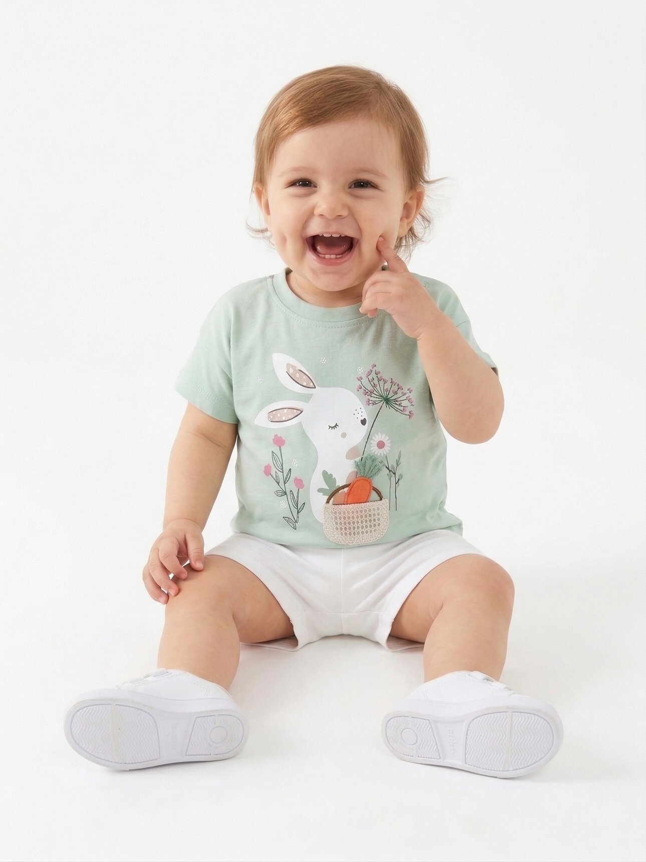 Pamuklu Organik Tavşan Detaylı Kız Bebek 2li Şortlu Takım