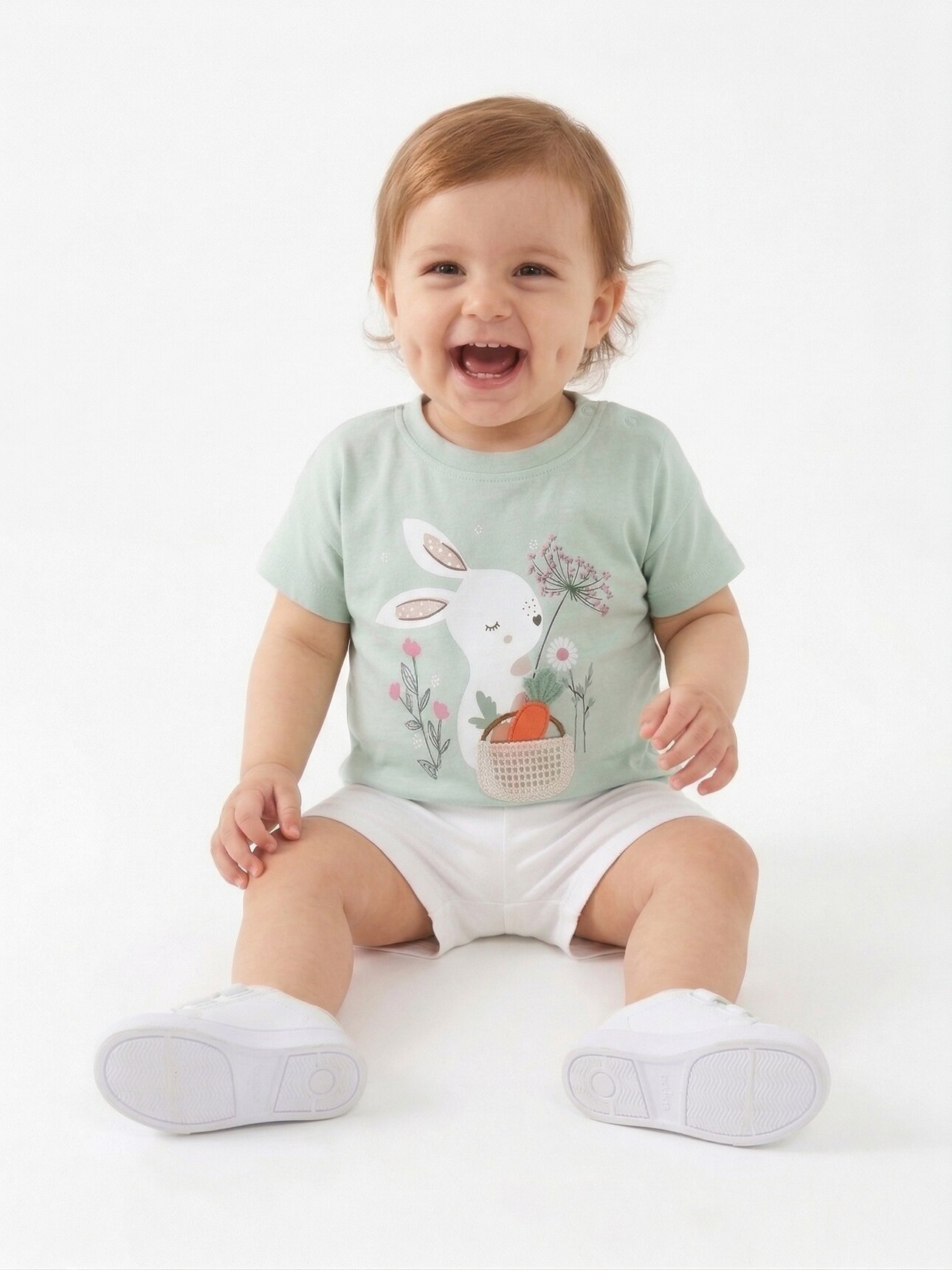 Pamuklu Organik Tavşan Detaylı Kız Bebek 2li Şortlu Takım