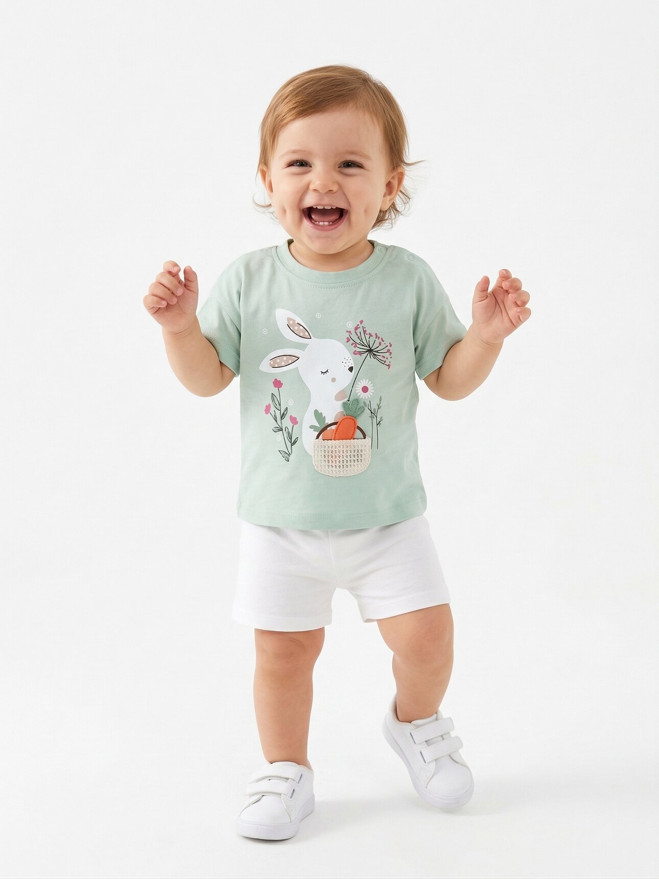 Pamuklu Organik Tavşan Detaylı Kız Bebek 2li Şortlu Takım