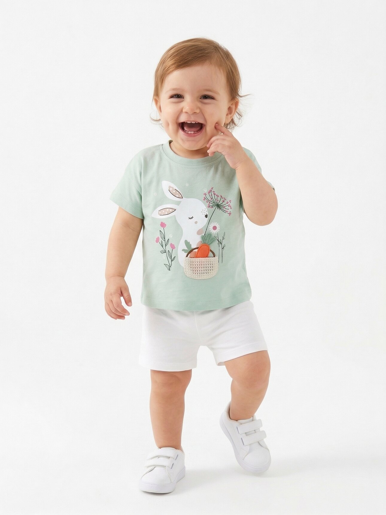 Pamuklu Organik Tavşan Detaylı Kız Bebek 2li Şortlu Takım