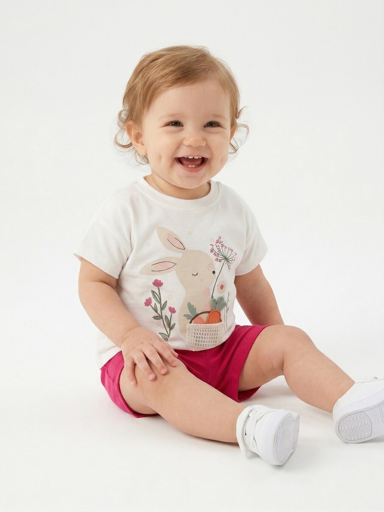 Pamuklu Organik Tavşan Detaylı Kız Bebek 2li Şortlu Takım