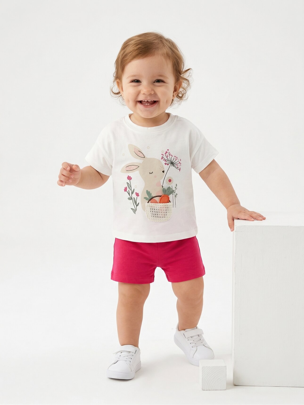 Pamuklu Organik Tavşan Detaylı Kız Bebek 2li Şortlu Takım