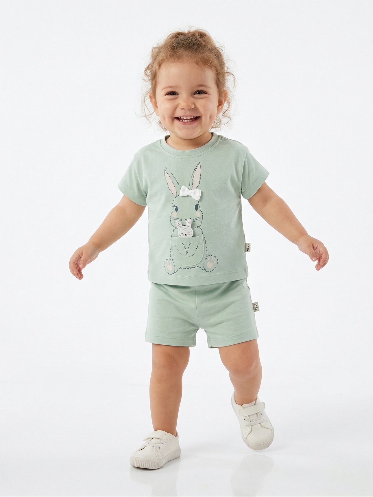 Pamuklu Organik Tavşan Detaylı Kız Bebek 2li Şortlu Takım