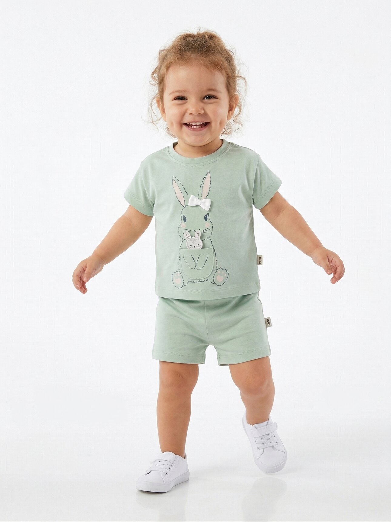 Pamuklu Organik Tavşan Detaylı Kız Bebek 2li Şortlu Takım