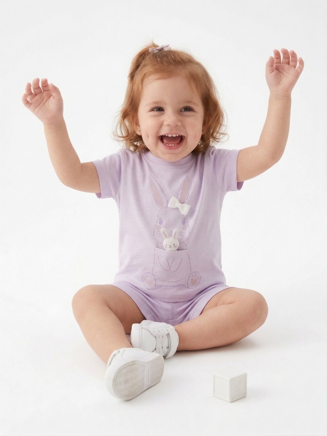 Pamuklu Organik Tavşan Detaylı Kız Bebek 2li Şortlu Takım