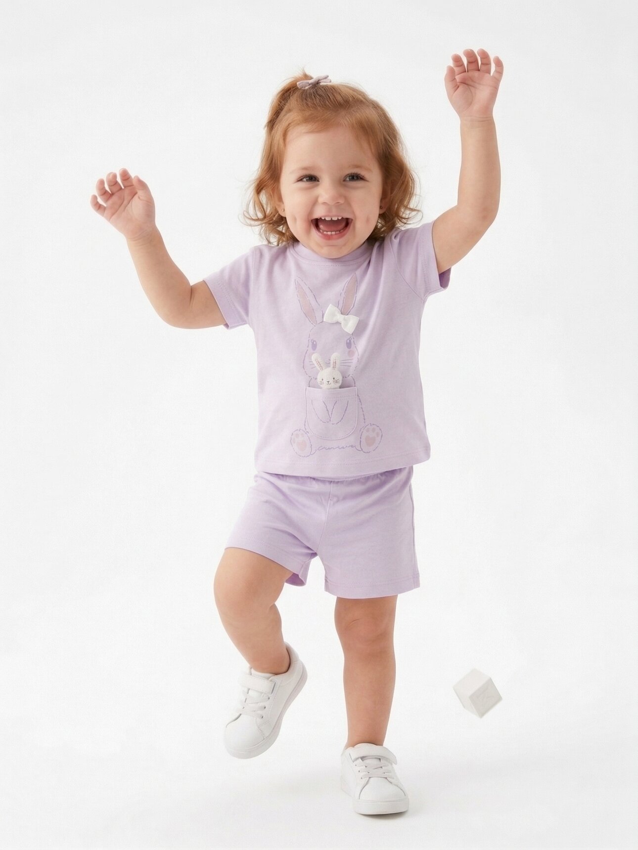 Pamuklu Organik Tavşan Detaylı Kız Bebek 2li Şortlu Takım