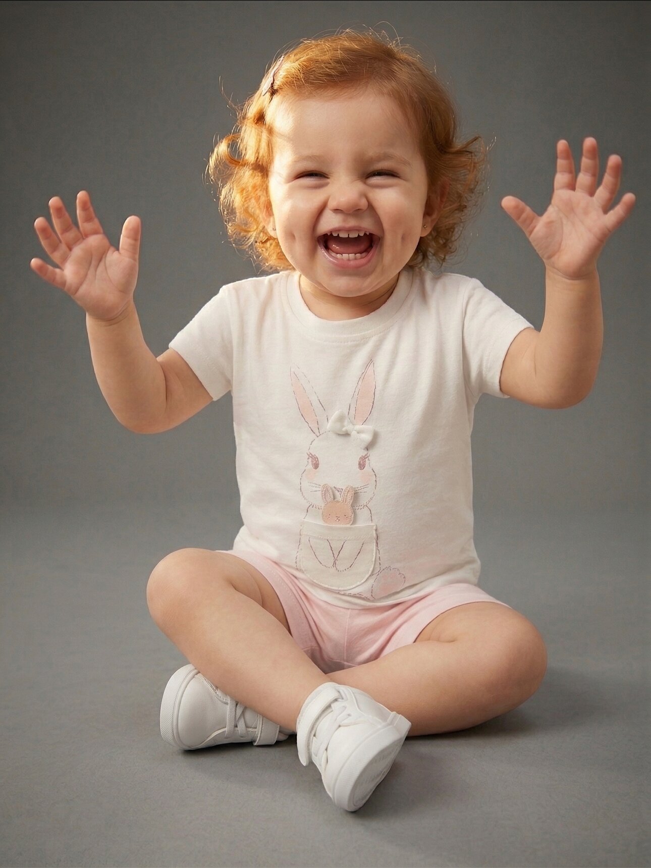 Pamuklu Organik Tavşan Detaylı Kız Bebek 2li Şortlu Takım