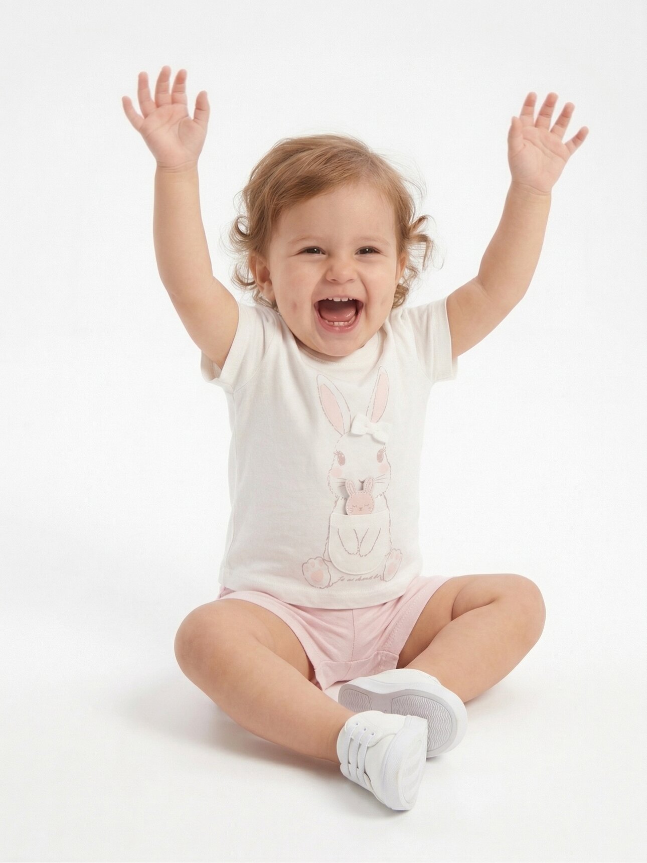 Pamuklu Organik Tavşan Detaylı Kız Bebek 2li Şortlu Takım