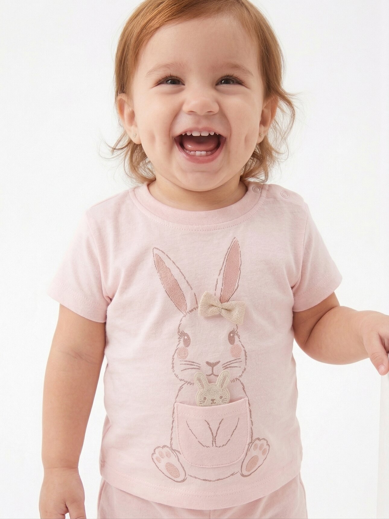 Pamuklu Organik Tavşan Detaylı Kız Bebek 2li Şortlu Takım