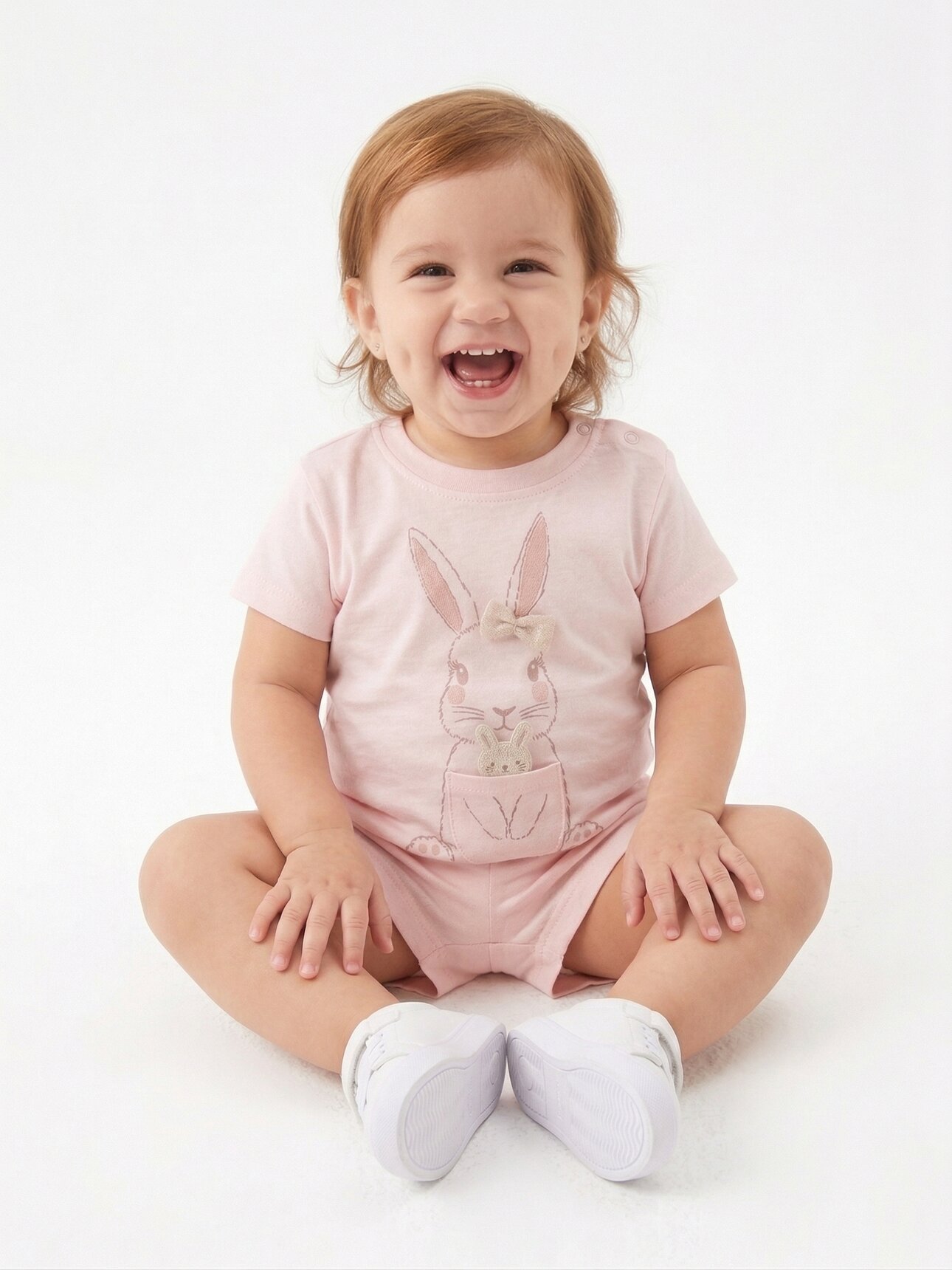 Pamuklu Organik Tavşan Detaylı Kız Bebek 2li Şortlu Takım