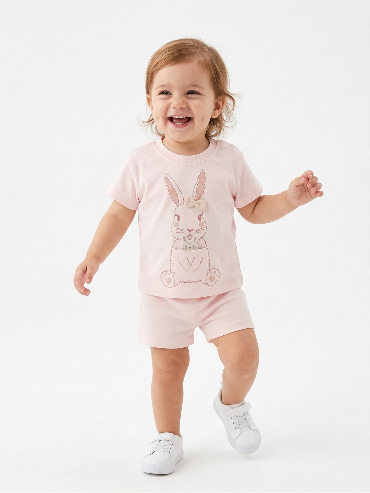 Pamuklu Organik Tavşan Detaylı Kız Bebek 2li Şortlu Takım