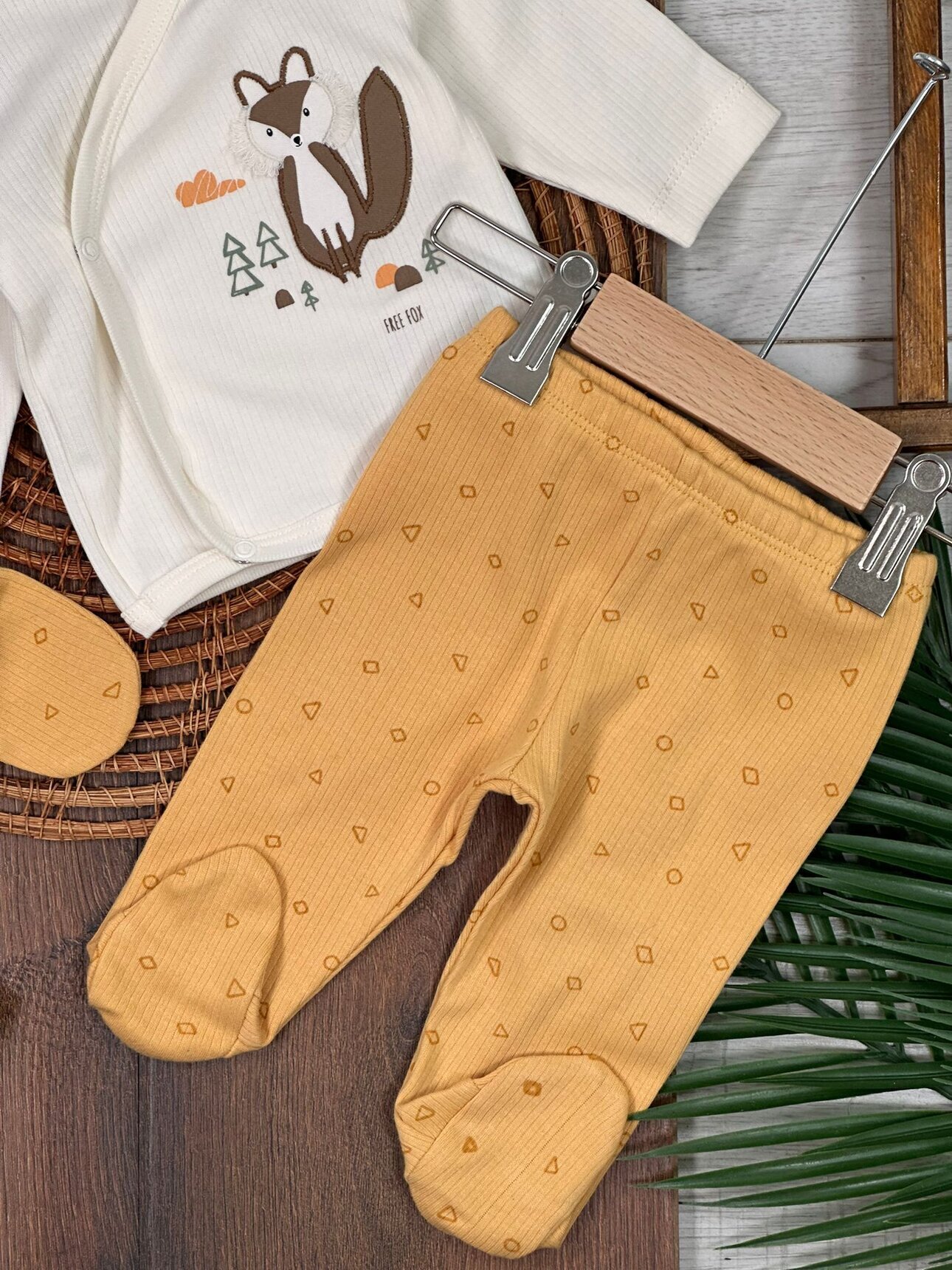 Pamuklu Tilki Desenli Erkek Bebek 5li Set Hastane Çıkışı