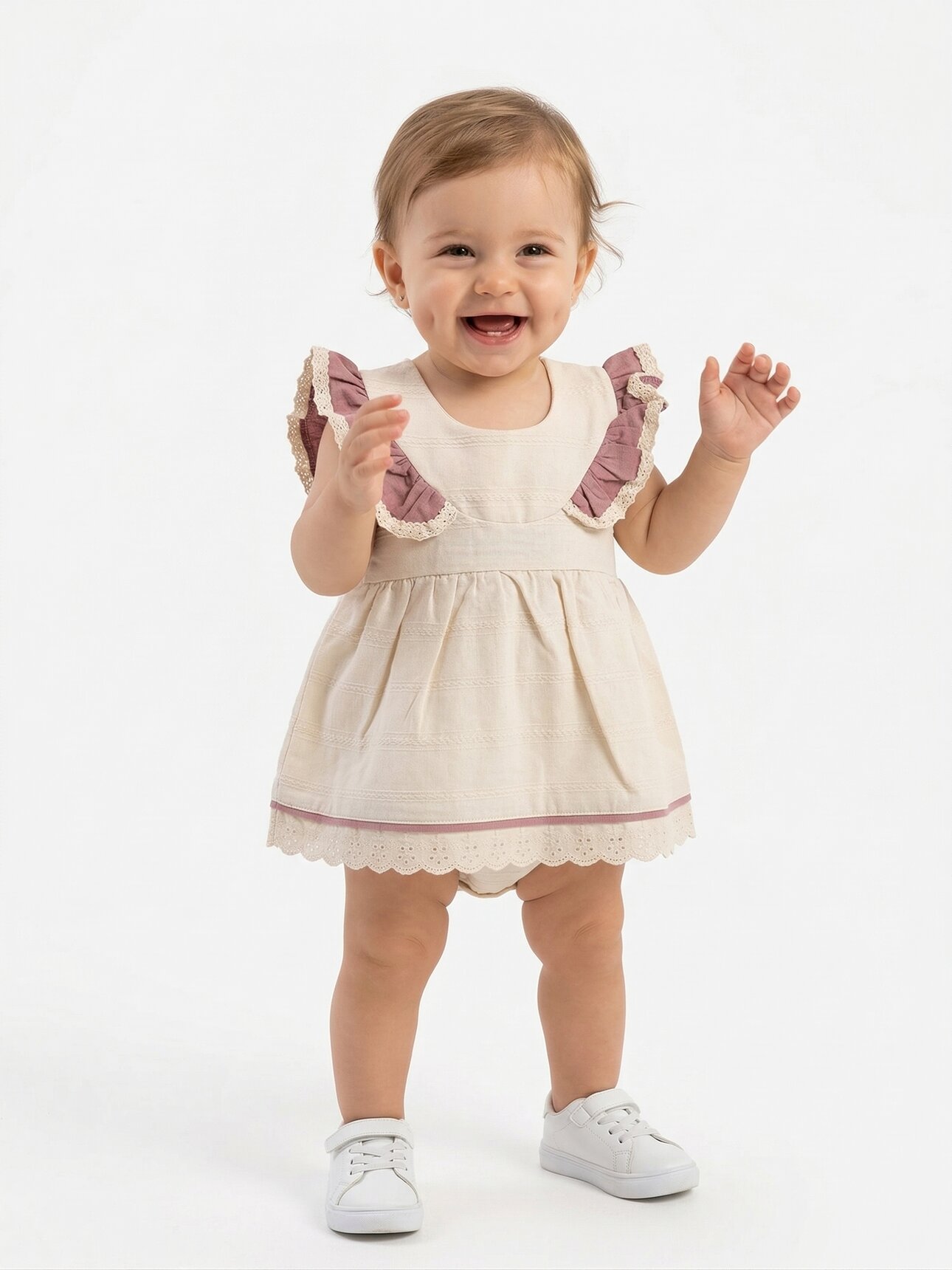 Pamuklu Dantel Detaylı Kız Bebek Elbise