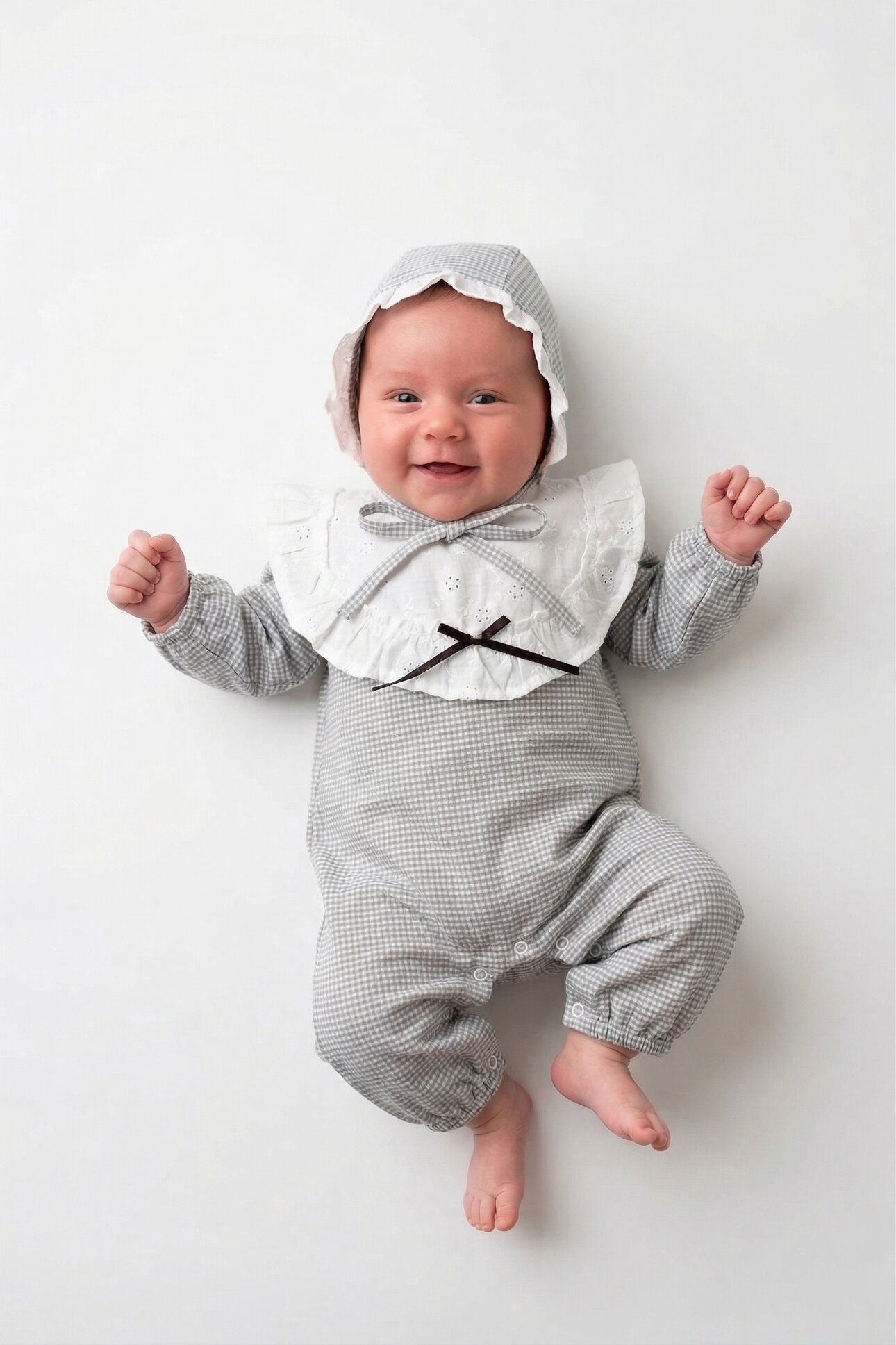 Ekose Detaylı, İngiliz Şapkalı, Mevsimlik, Günlük, Kız  Bebek Tulum