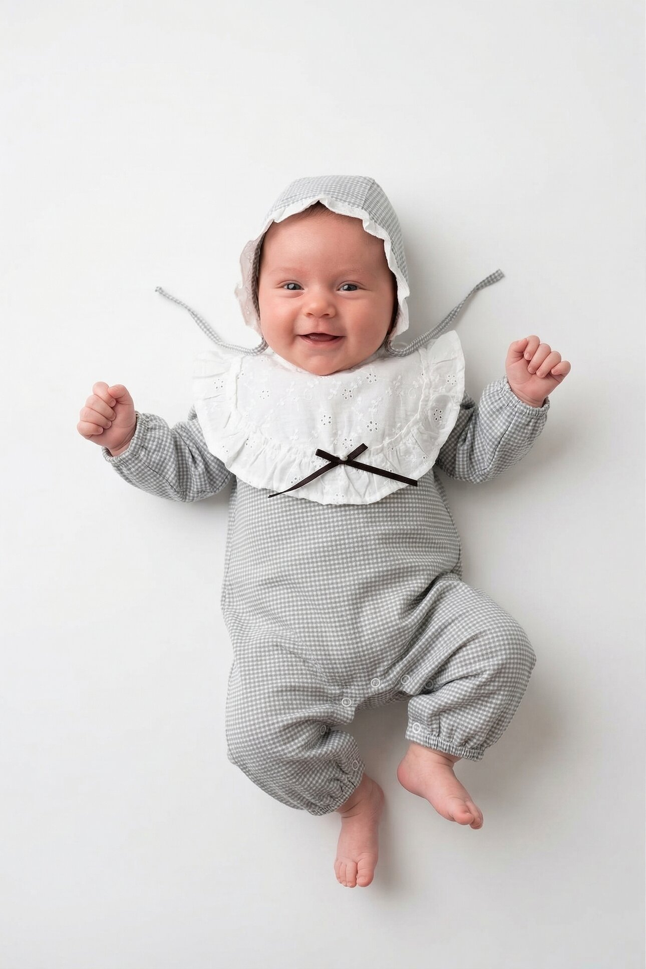 Ekose Detaylı, İngiliz Şapkalı, Mevsimlik, Günlük, Kız  Bebek Tulum