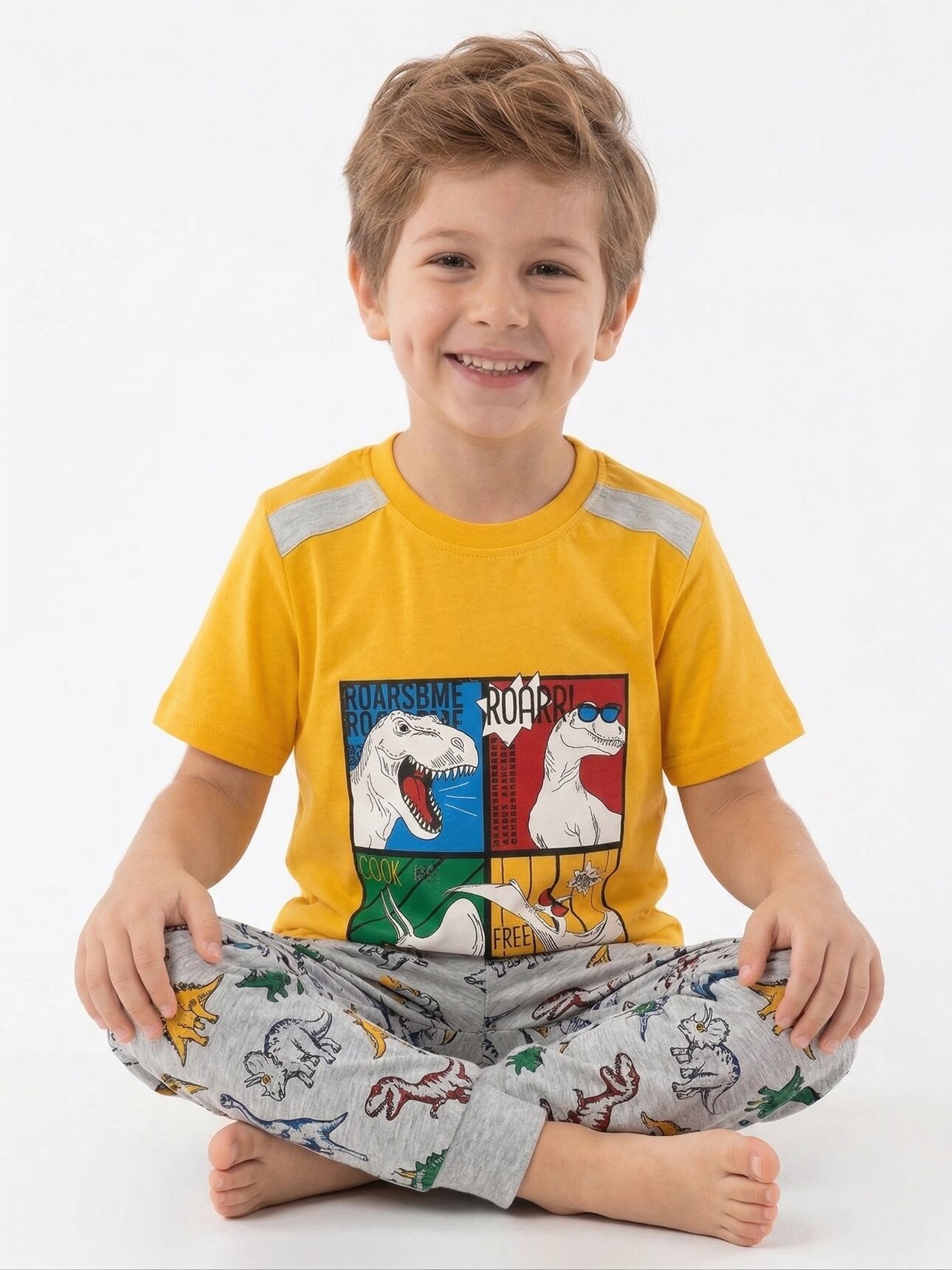 Pamuklu Kaliteli Dinozor Desenli 2li Erkek Çocuk Esofman Takımı