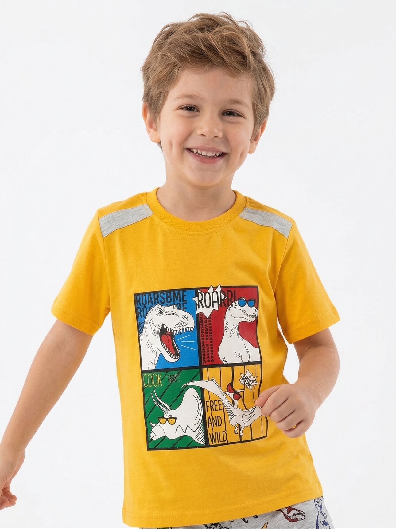 Pamuklu Kaliteli Dinozor Desenli 2li Erkek Çocuk Esofman Takımı