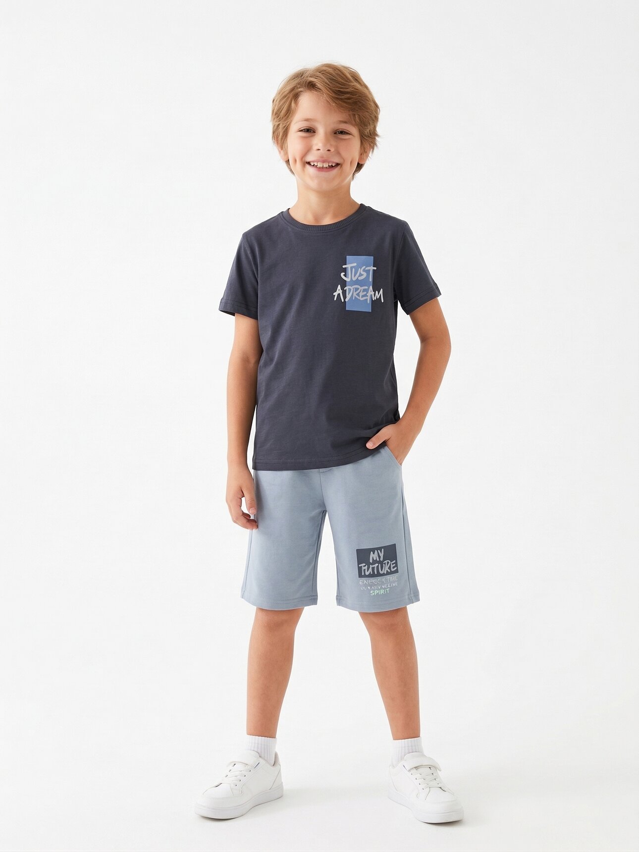 Pamuklu  Just Deram Yazılı 2li Şortlu Erkek Çocuk Takım