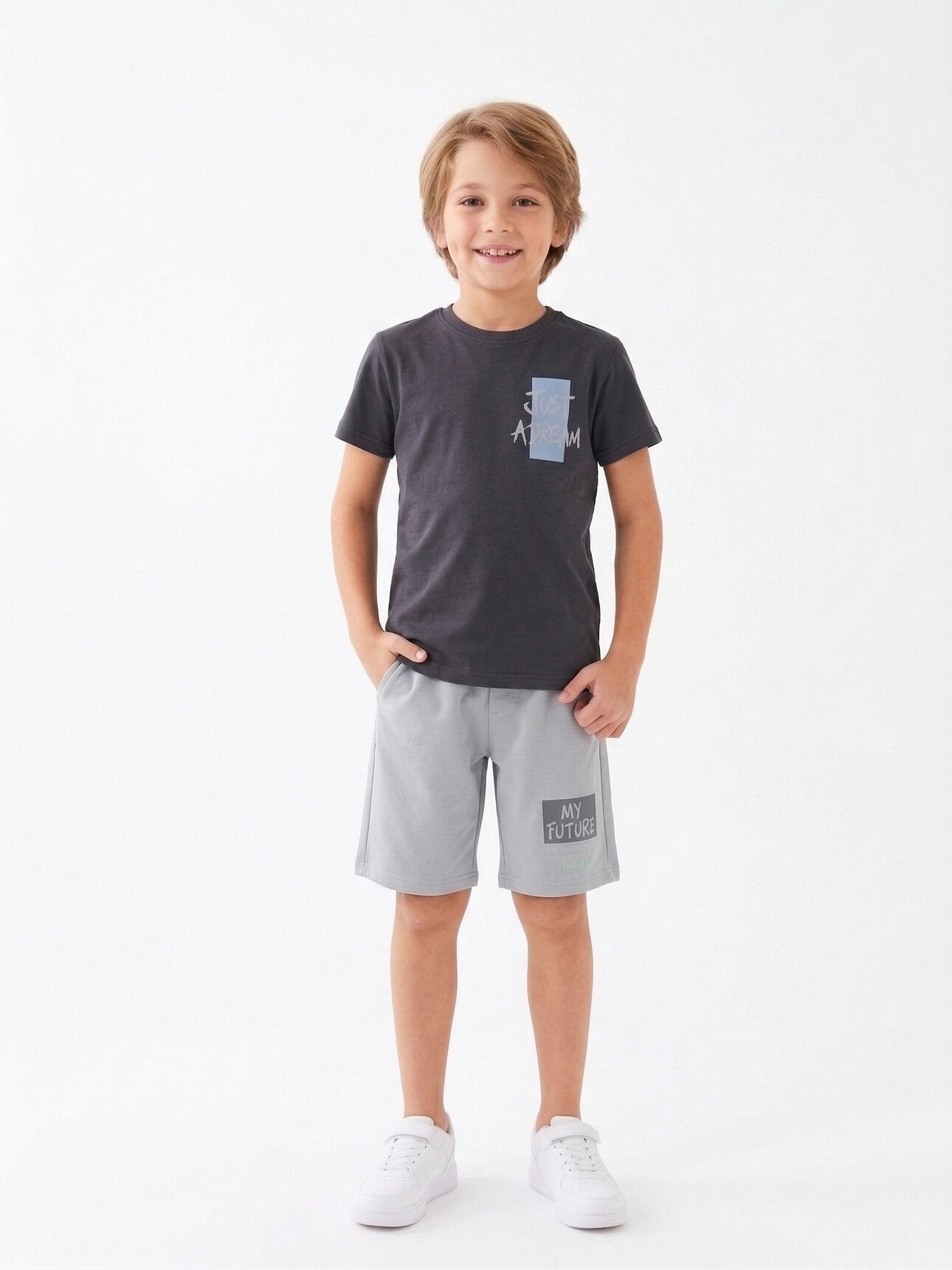 Pamuklu  Just Deram Yazılı 2li Şortlu Erkek Çocuk Takım