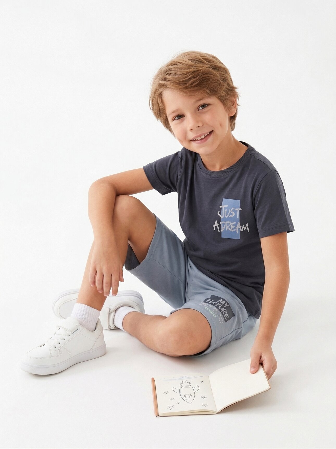 Pamuklu  Just Deram Yazılı 2li Şortlu Erkek Çocuk Takım