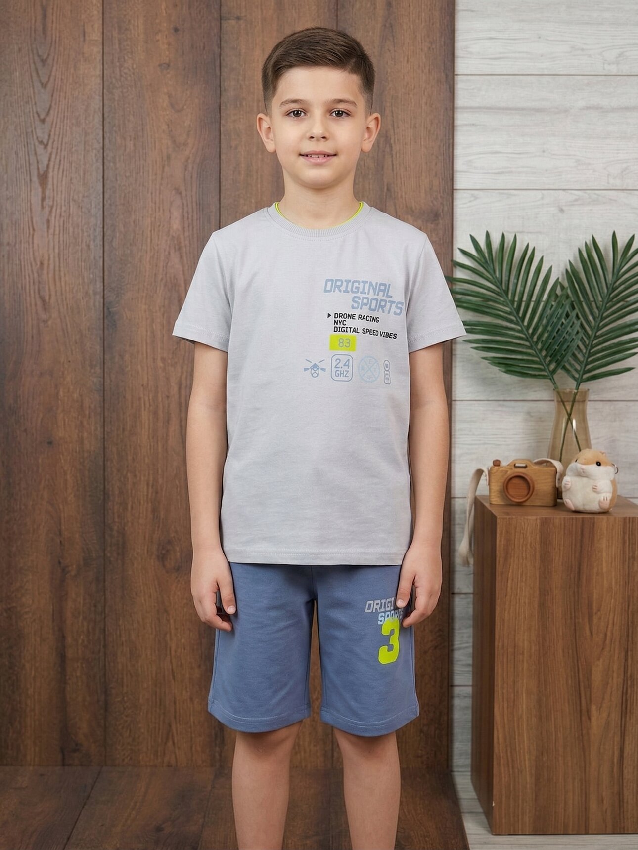 GRI RENK GÜNLÜK BİSİKLET YAKA KISA KOLLU LASTİKLİ BEL ERKEK ÇOCUK & BEBEK ALT ÜST TAKIM