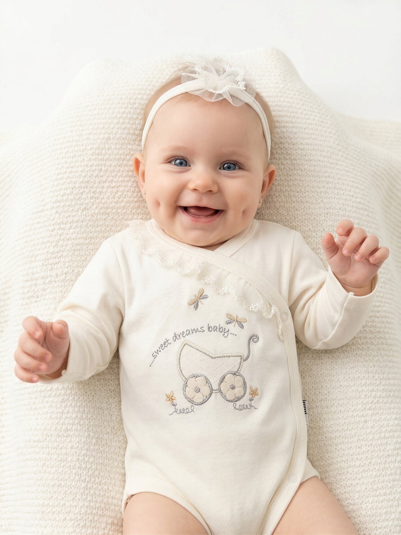 Pamuklu Bebek Arabası Detaylı Bandanalı Kız Bebek Zıbın