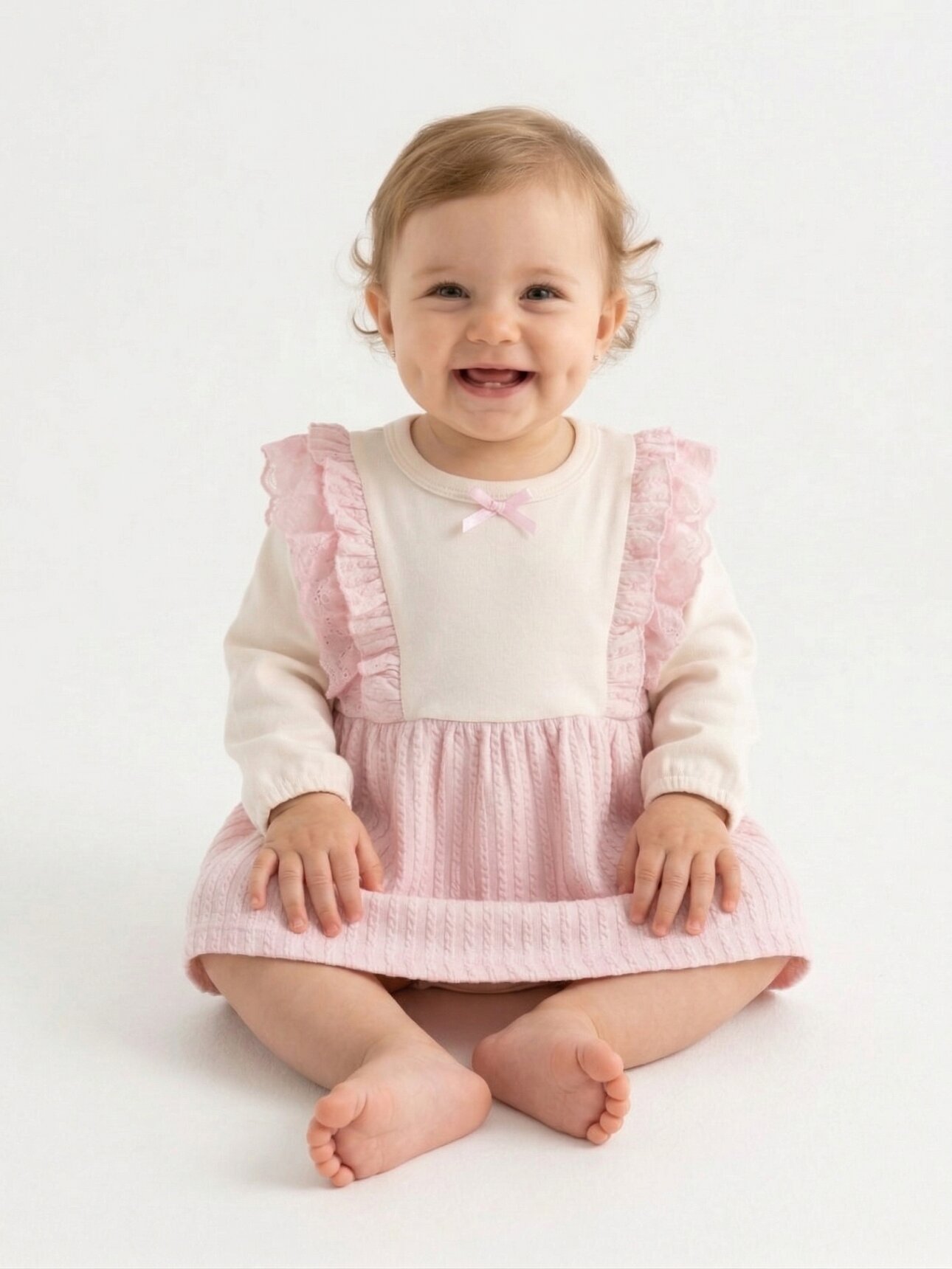 Pamuklu Güpür Detaylı Kız Bebek Elbise