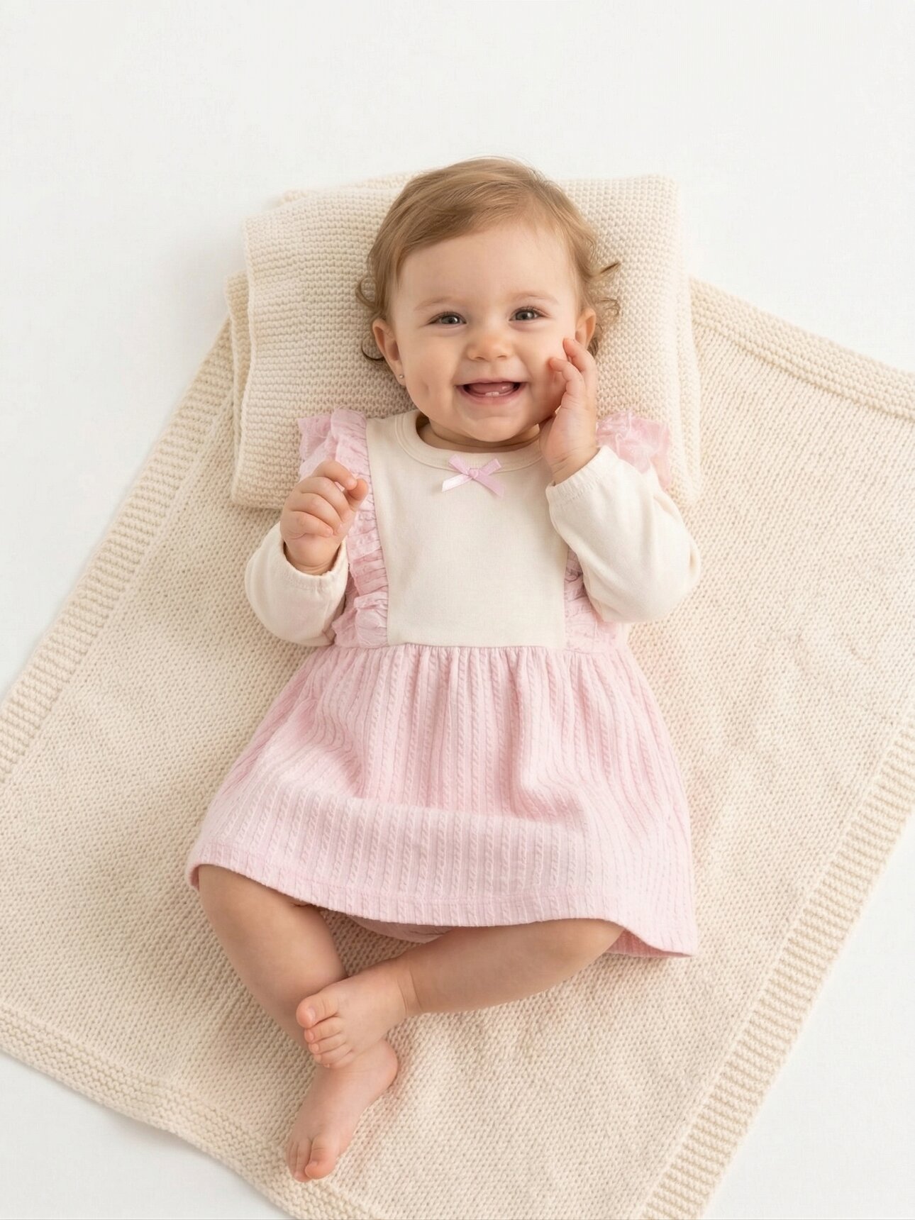 Pamuklu Güpür Detaylı Kız Bebek Elbise