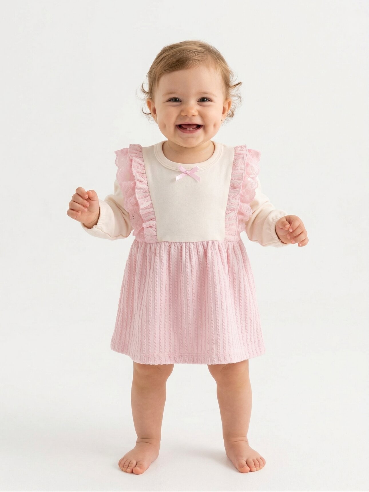 Pamuk Güpür Detaylı Kız Bebek Elbise