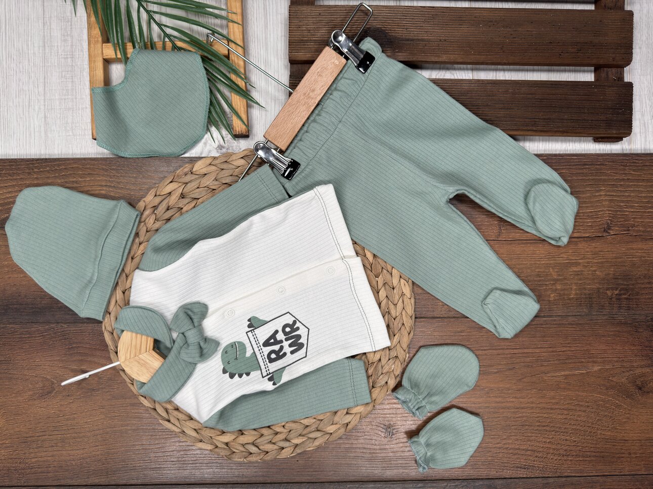 Pamuklu Papyon Detaylı Erkek Bebek 5li Hastane Çıkışı