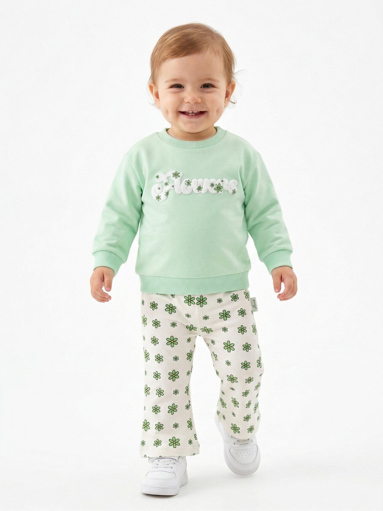 Pamuklu İspanyol Paça Çiçek Detaylı 2li Kız Bebek Takım