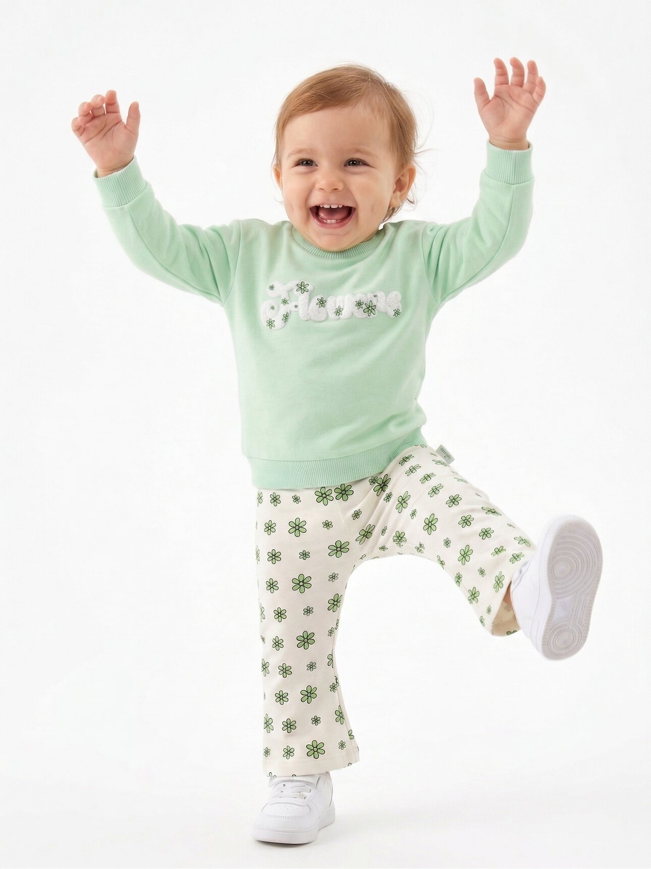 Pamuklu İspanyol Paça Çiçek Detaylı 2li Kız Bebek Takım