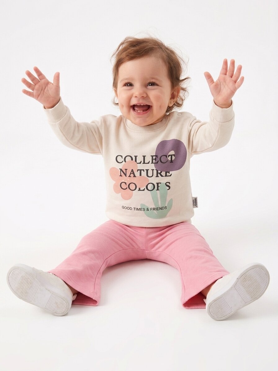 Pamuklu Çiçek Detaylı İspanyol Paça Kız Bebek 2li Takım