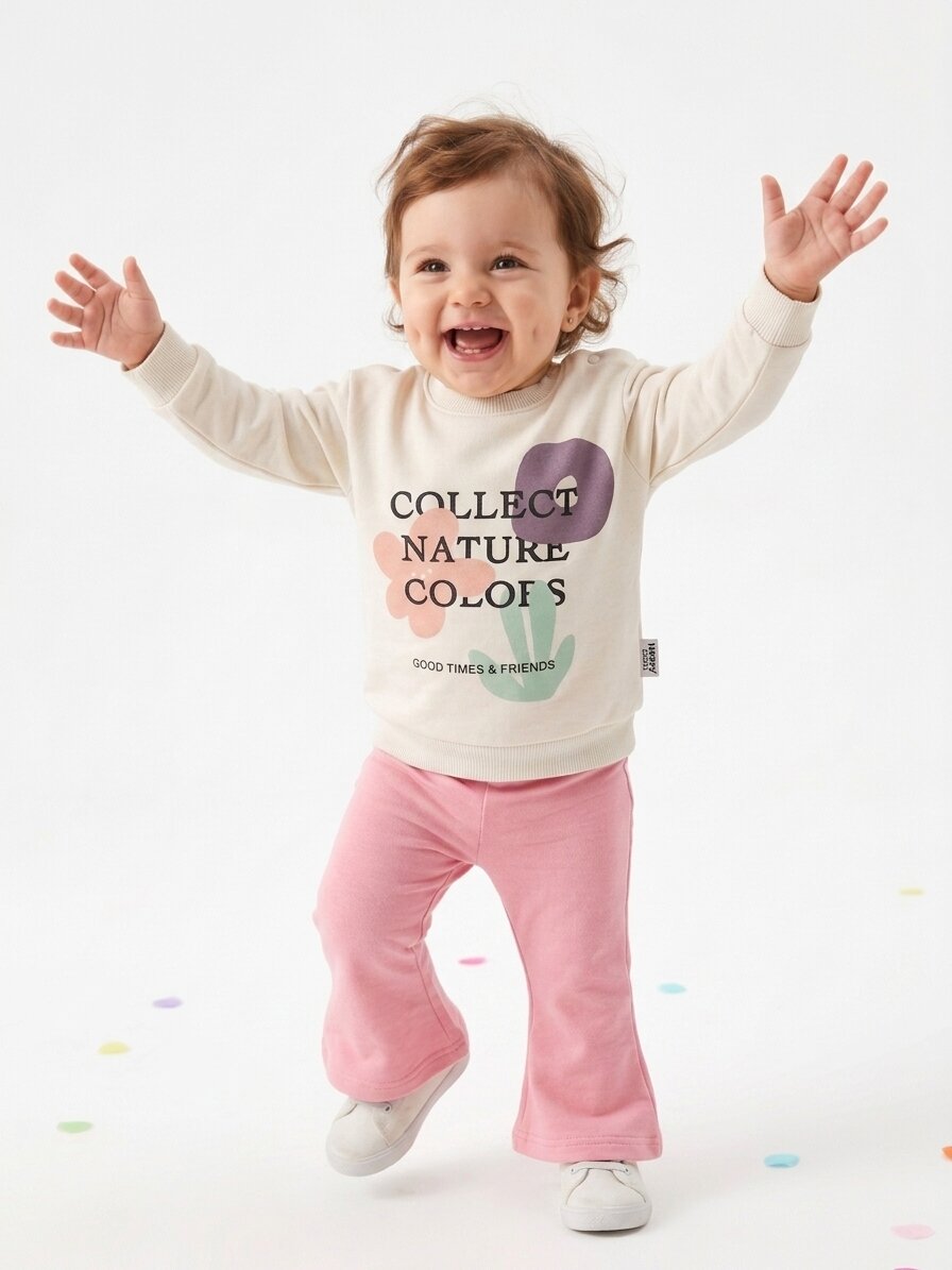 Pamuklu Çiçek Detaylı İspanyol Paça Kız Bebek 2li Takım