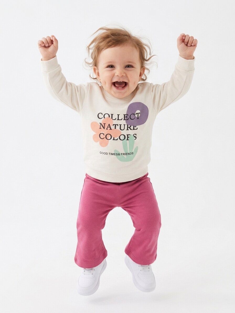 Pamuklu Çiçek Detaylı İspanyol Paça Kız Bebek 2li Takım