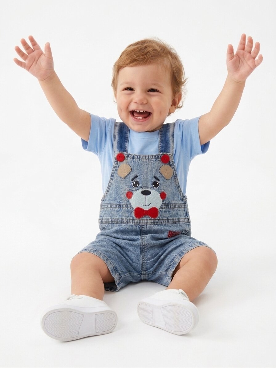 Pamuklu Ayıcık Dtaylı Salopet Tulum Erkek Bebek 2li Takım