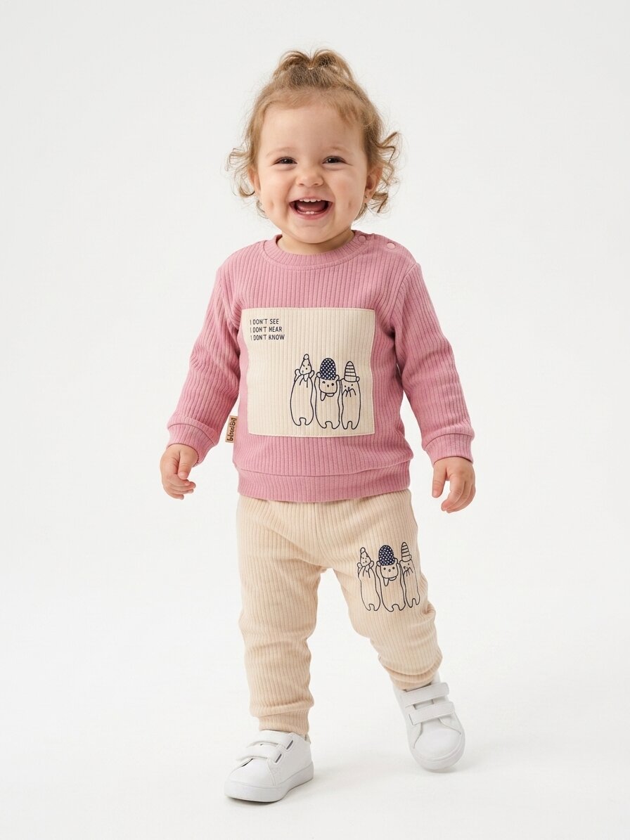 Pamuklu Raporlu İnetrlok Kumaş Kız Bebek 2li Takım