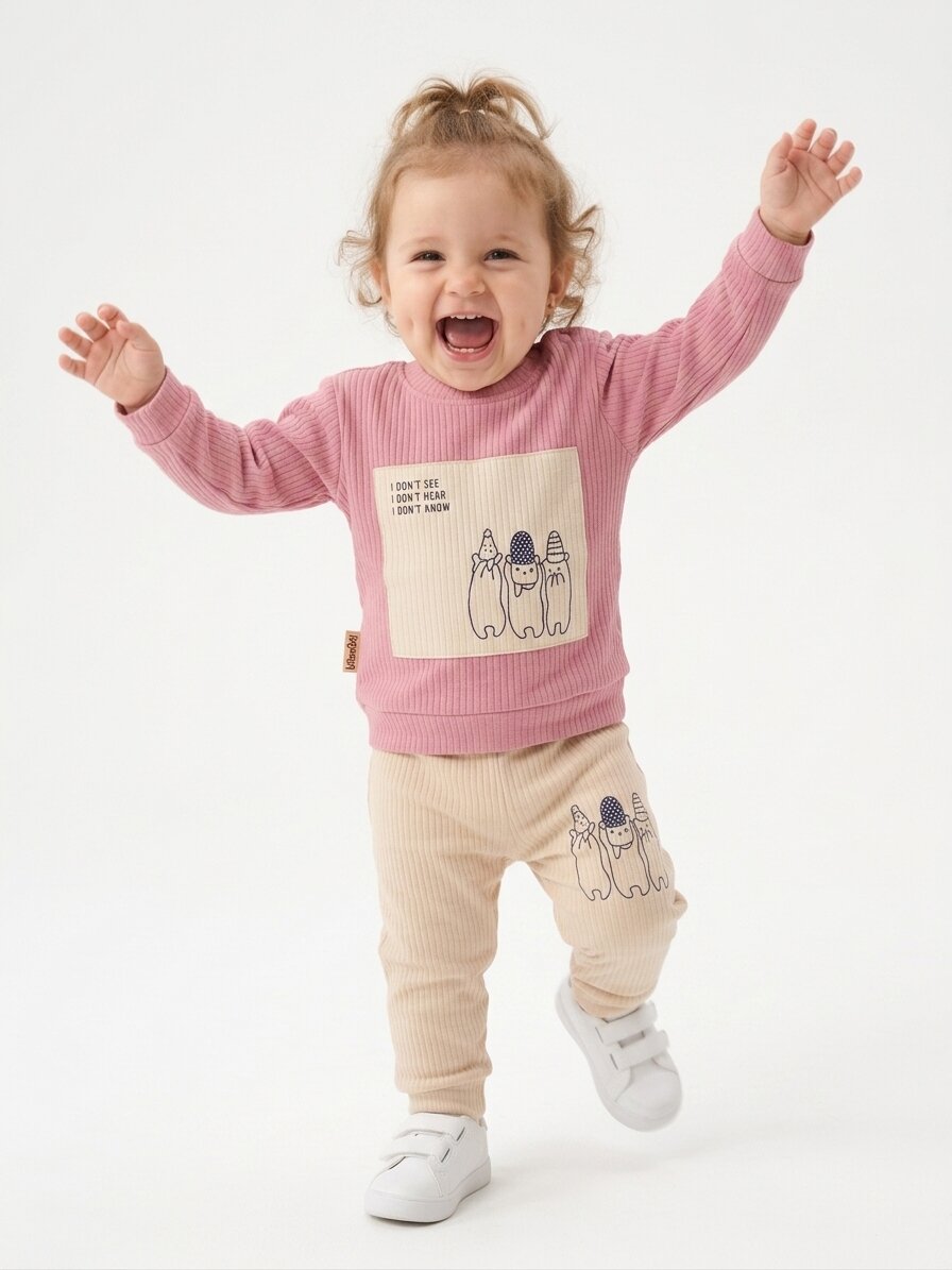 Pamuklu Raporlu İnetrlok Kumaş Kız Bebek 2li Takım