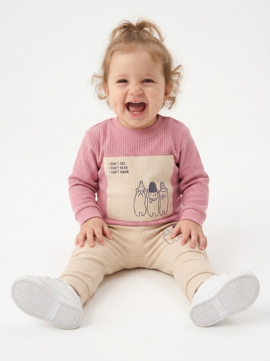 Pamuklu Raporlu İnetrlok Kumaş Kız Bebek 2li Takım