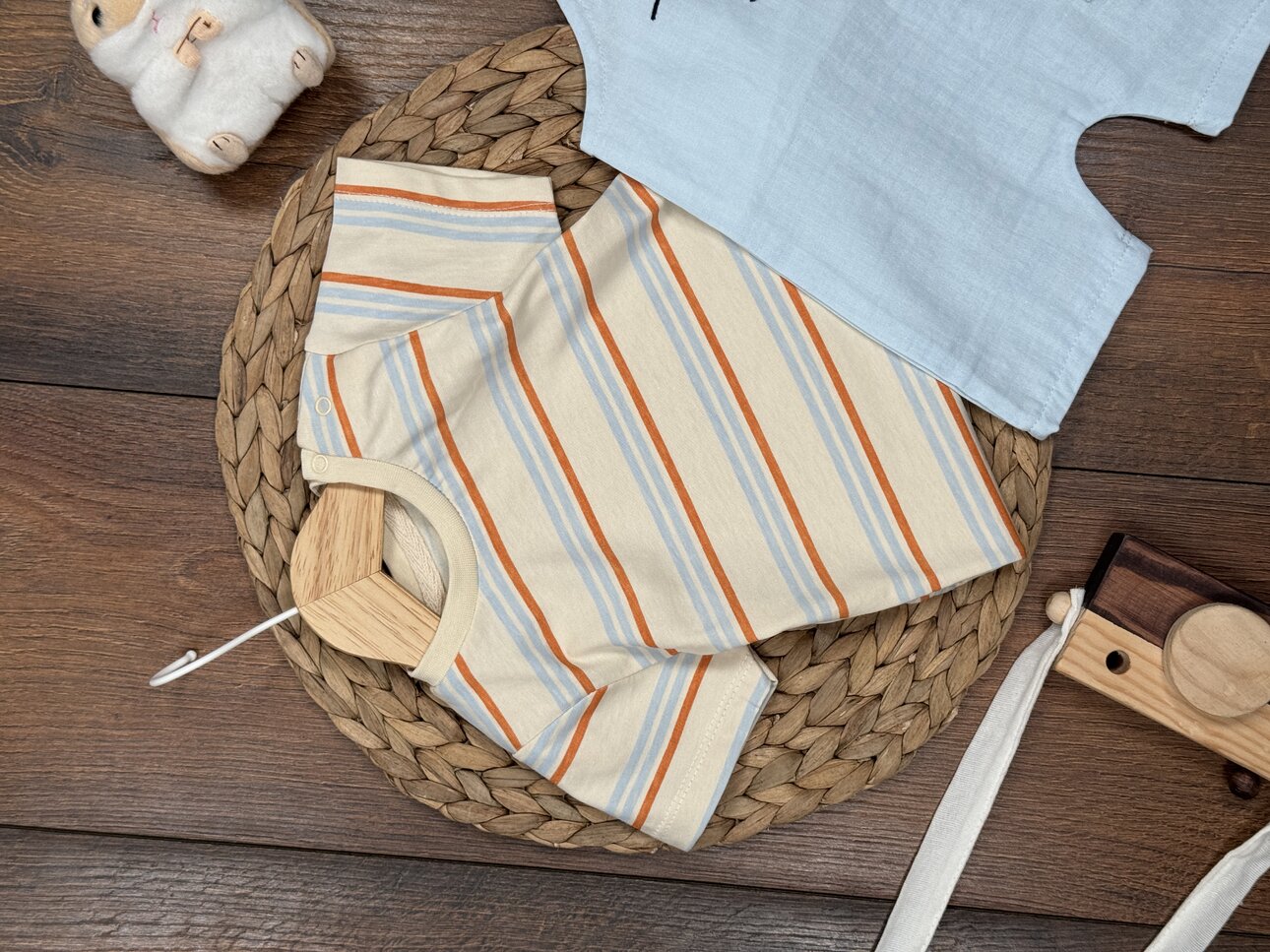 Pamuklu Kaplumbağa Desenli  Müslin 2li Erkek Bebek Tulum Salopet